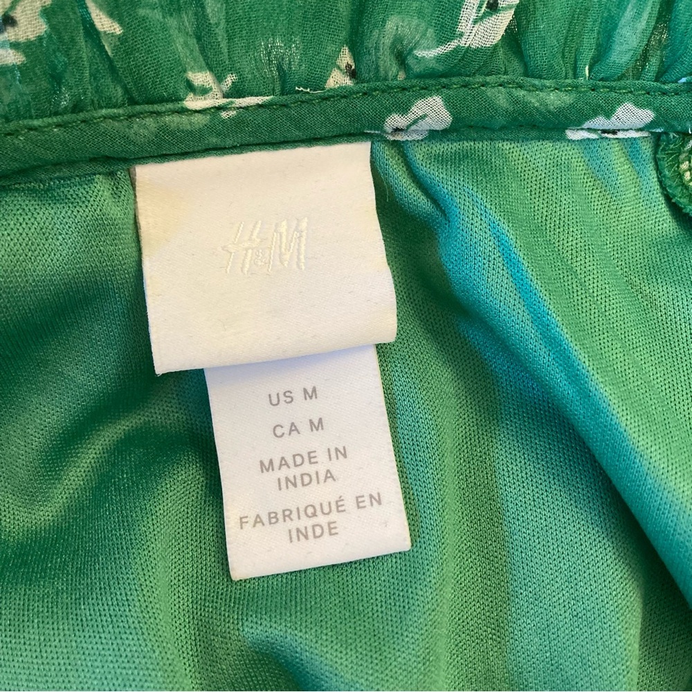 H&M Green White Ditsy Floral Print Long Sleeve Midi Dress - Picture 6 of 9
